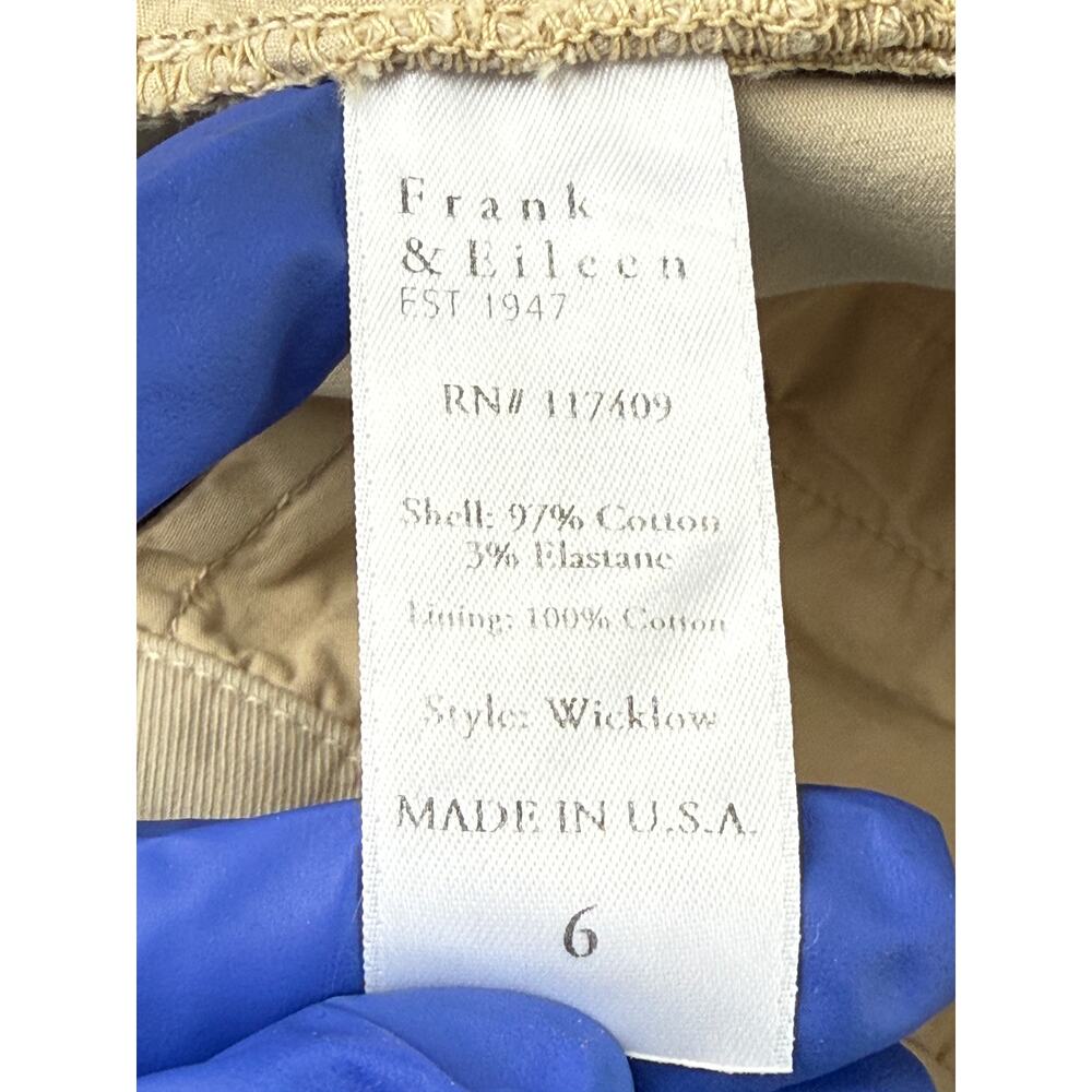 Frank & Eileen "Wicklow" Raw Hem Cropped Khaki Cotton/Flax 6 Pant Chino - Picture 7 of 8